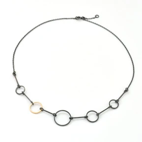 Necklace oxidised silver and 18k gold